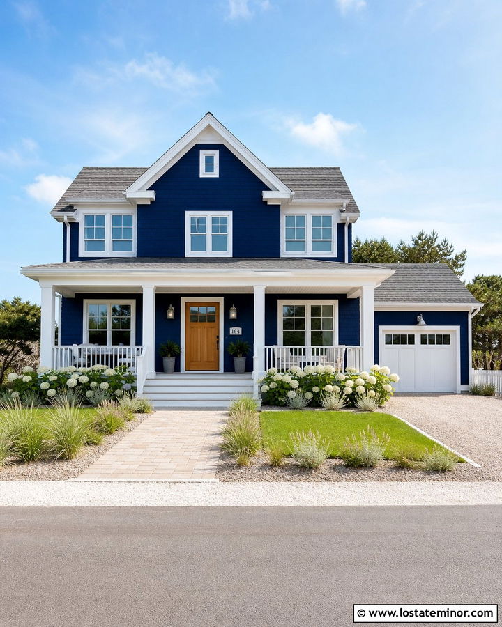 Midnight Blue Coastal House With Ceramic Numbers - 30 Midnight Blue House Design With House Numbers Ideas