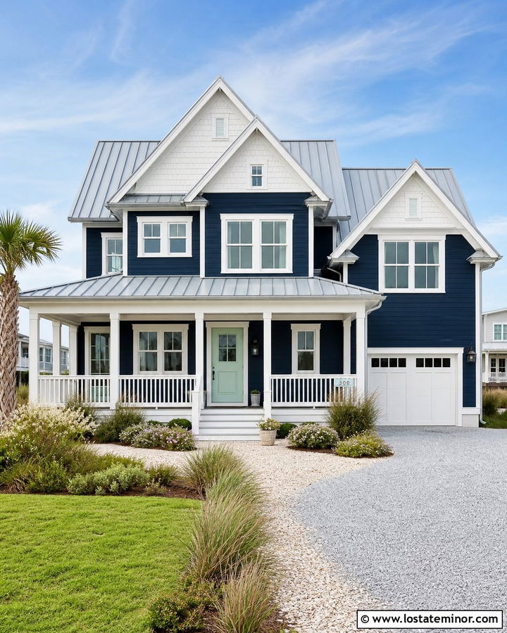 Midnight Blue Coastal House With Cross Gables - 30 Midnight Blue House Design With Gables Ideas