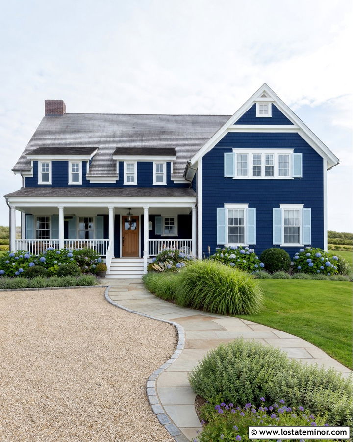 Midnight Blue Coastal House With Pale Blue Shutters - 30 Midnight Blue House Design With Shutters Ideas