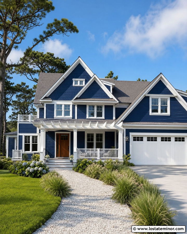 Midnight Blue Coastal House With Pergola - 30 Midnight Blue House Design With Pergola Ideas