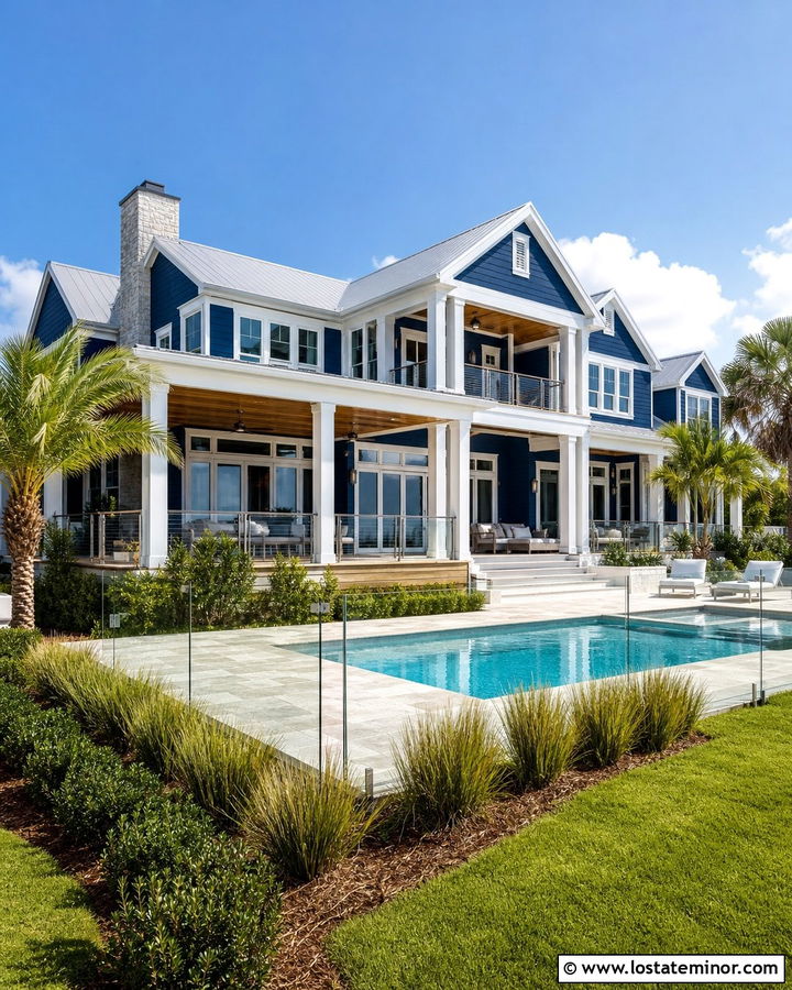 Midnight Blue Coastal House With Saltwater Pool - 30 Midnight Blue House Design With Swimming Pool Ideas