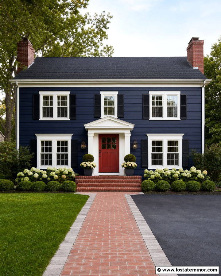 Midnight Blue Colonial With Red Dutch Door - 30 Midnight Blue House Design With Dutch Door Ideas