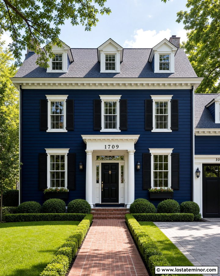 Midnight Blue Colonial With White House Numbers - 30 Midnight Blue House Design With House Numbers Ideas