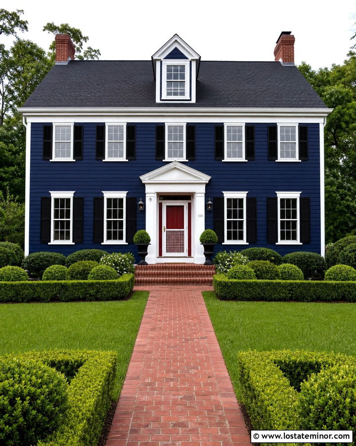 Midnight Blue Colonial With White Screen Door - 30 Midnight Blue House Design With Screen Door Ideas