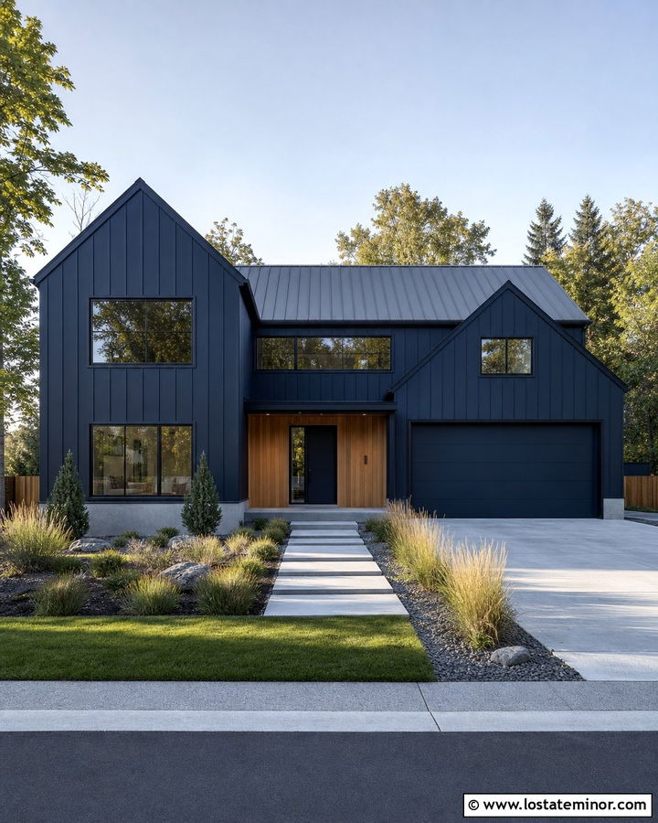 Midnight Blue Contemporary Board and Batten - 30 Midnight Blue House Design With Board and Batten Ideas