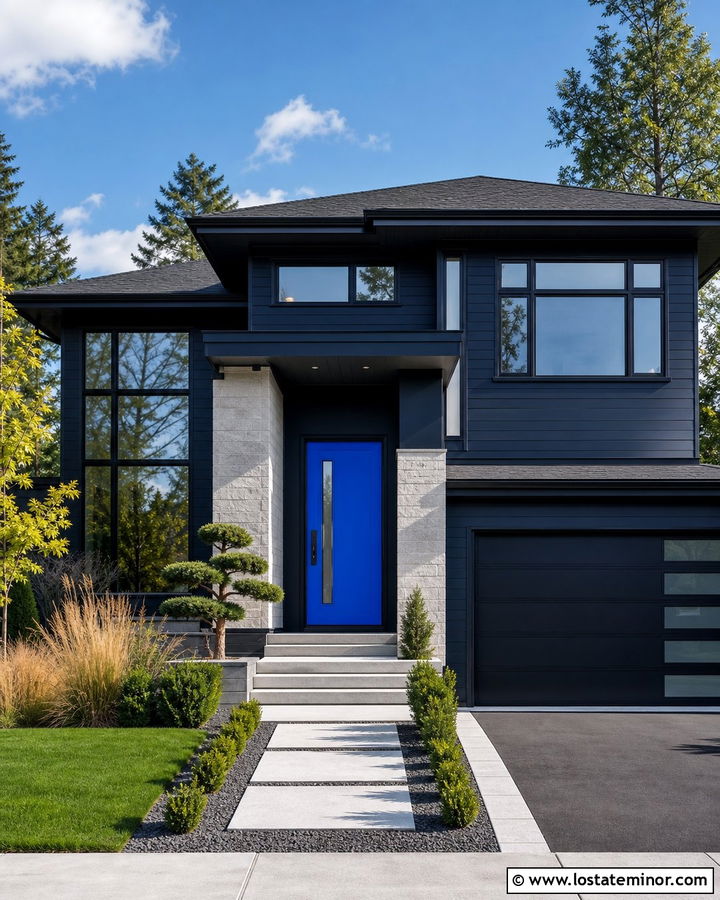 Midnight Blue Contemporary House With Cobalt Entry Door - 30 Midnight Blue House Design With Entry Door Ideas