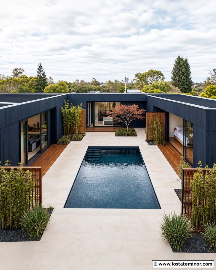 Midnight Blue Contemporary House With Courtyard Pool - 30 Midnight Blue House Design With Swimming Pool Ideas