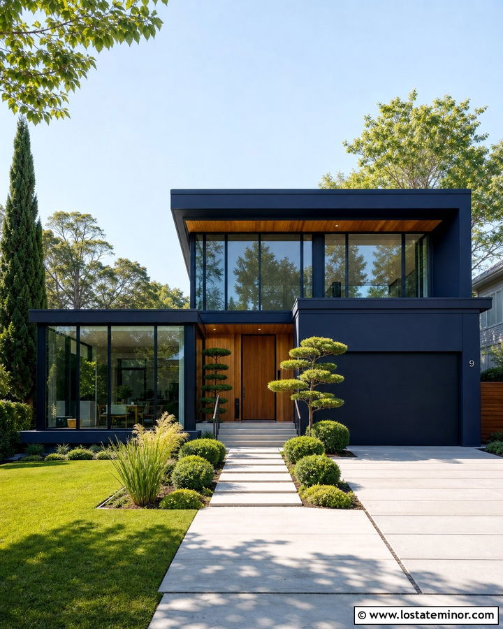 Midnight Blue Contemporary House With Flat Roof Sunroom - 30 Midnight Blue House Design With Sunroom Ideas