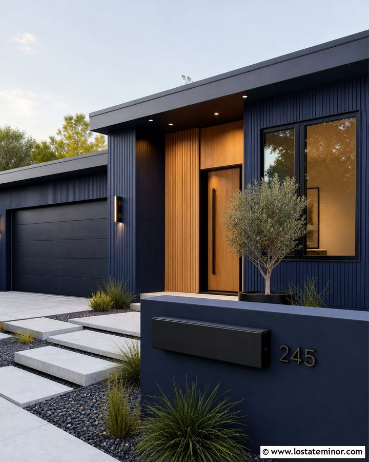 Midnight Blue Contemporary House With Horizontal Mailbox - 30 Midnight Blue House Design With Mailbox Ideas