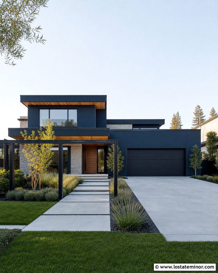 Midnight Blue Contemporary House With Pergola - 30 Midnight Blue House Design With Pergola Ideas