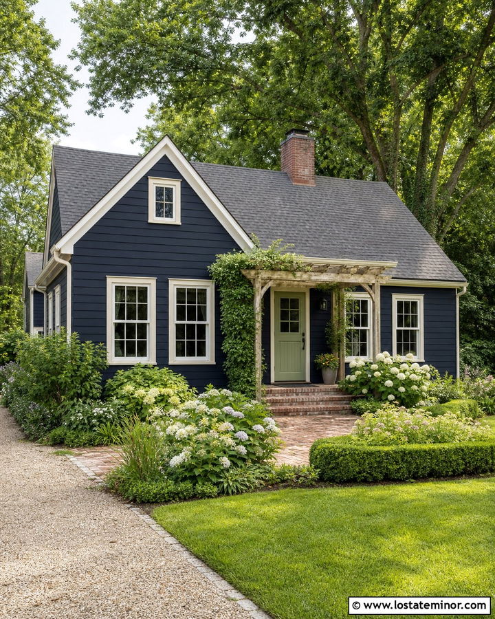 Midnight Blue Cottage House With Pergola - 30 Midnight Blue House Design With Pergola Ideas