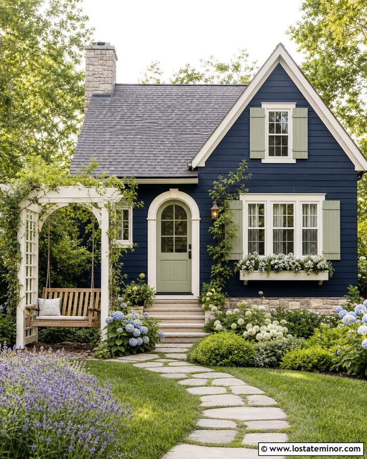 Midnight Blue Cottage With Arbor Swing - 30 Midnight Blue House Design With Swing Ideas
