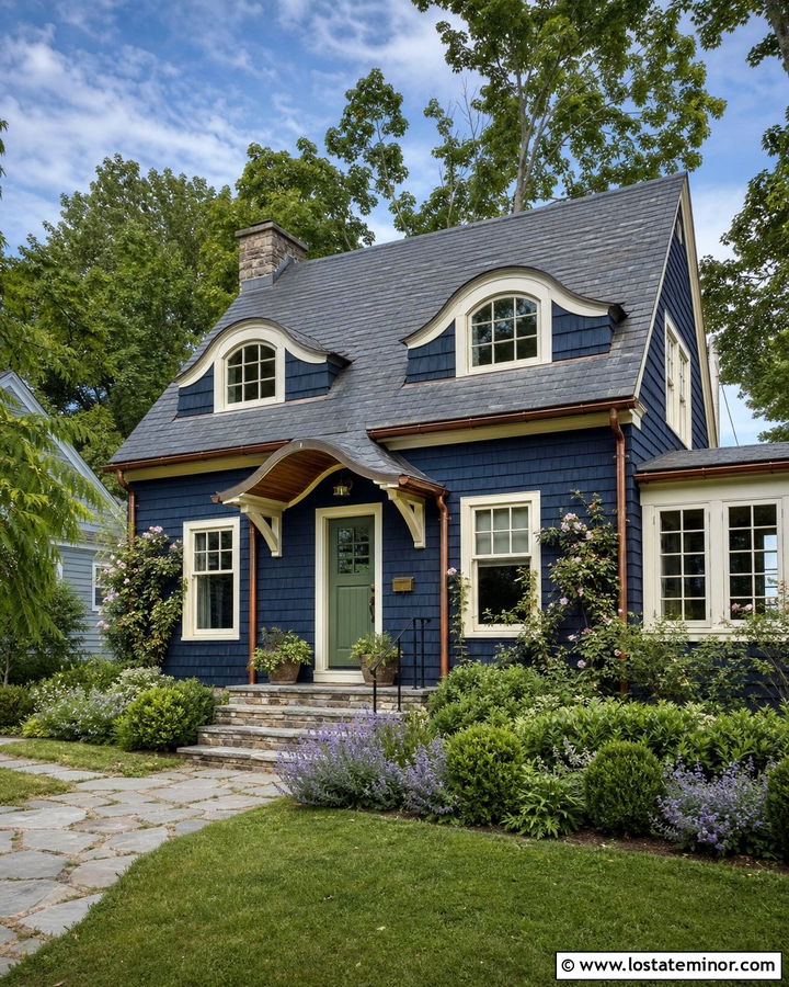 Midnight Blue Cottage With Arched Dormers - 30 Midnight Blue House Design With Dormers Ideas