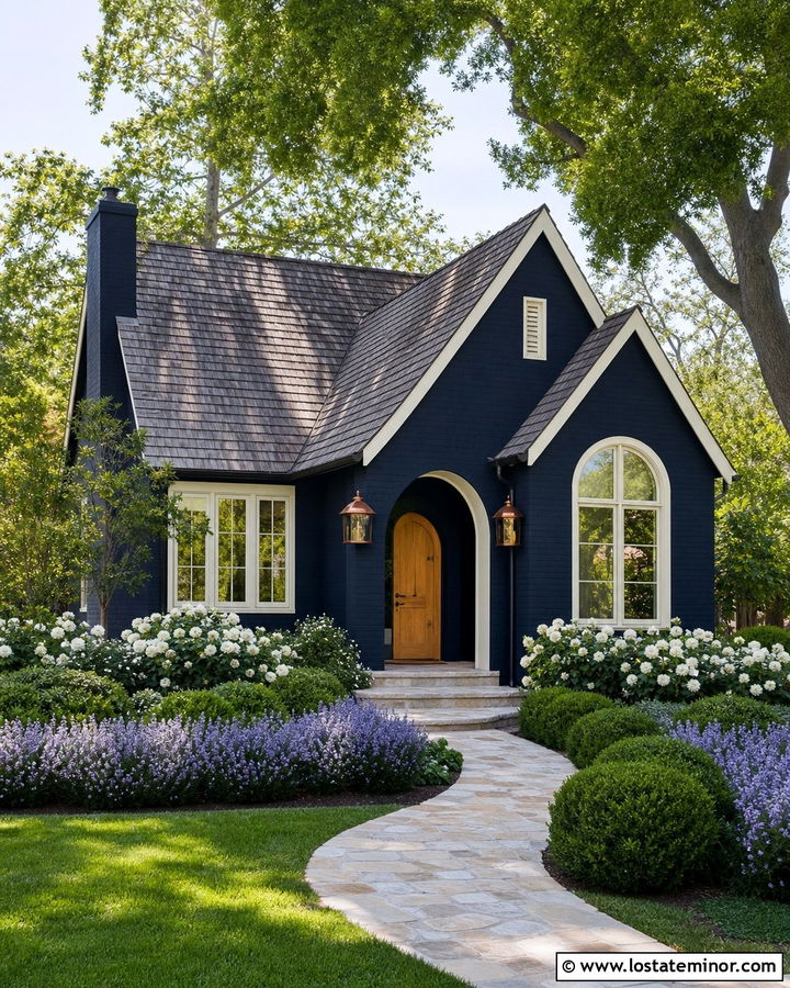 Midnight Blue Cottage With Arched Front Porch - 30 Midnight Blue House Design With Front Porch Ideas