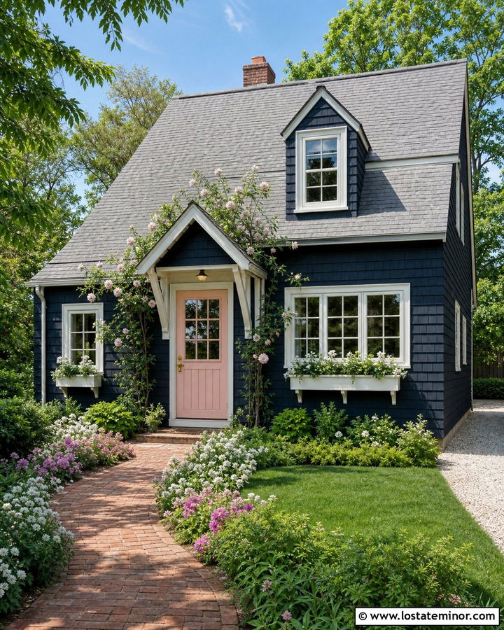 Midnight Blue Cottage With Blush Dutch Door - 30 Midnight Blue House Design With Dutch Door Ideas
