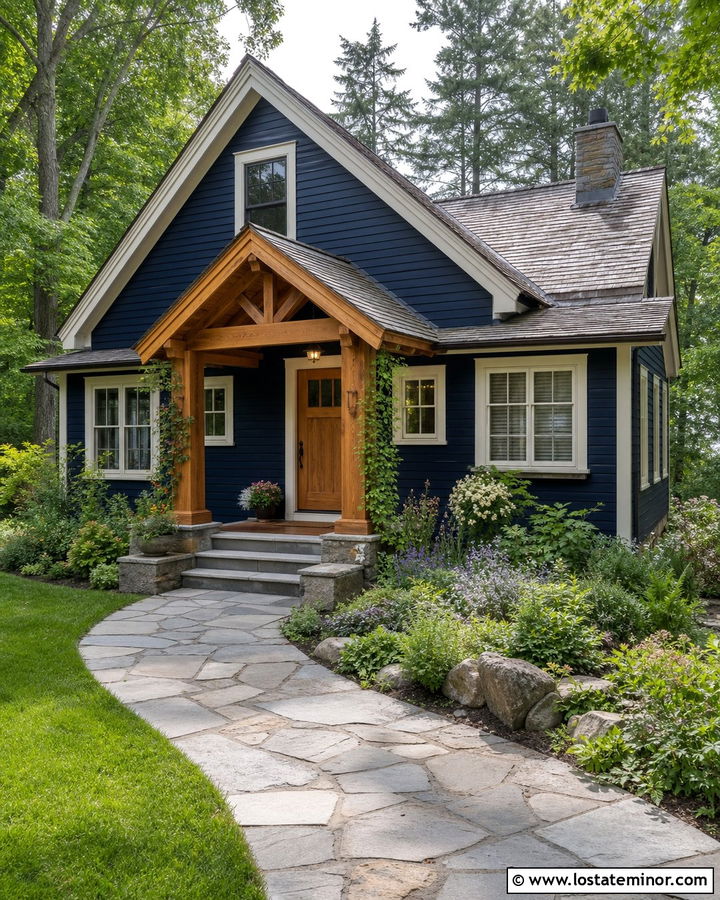 Midnight Blue Cottage With Cedar Portico - 30 Midnight Blue House Design With Portico Ideas
