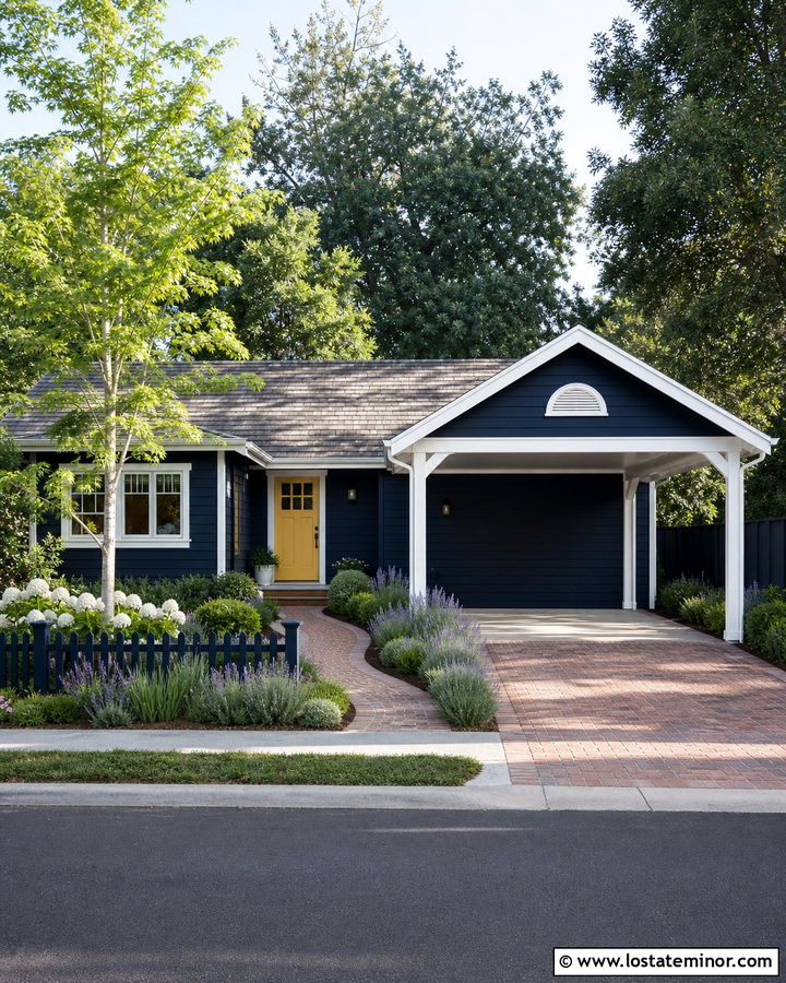 Midnight Blue Cottage With Gable Carport - 30 Midnight Blue House Design With Carport Ideas