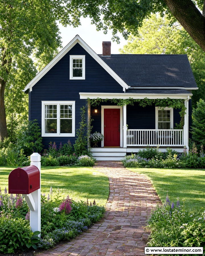 Midnight Blue Cottage With Red Mailbox - 30 Midnight Blue House Design With Mailbox Ideas