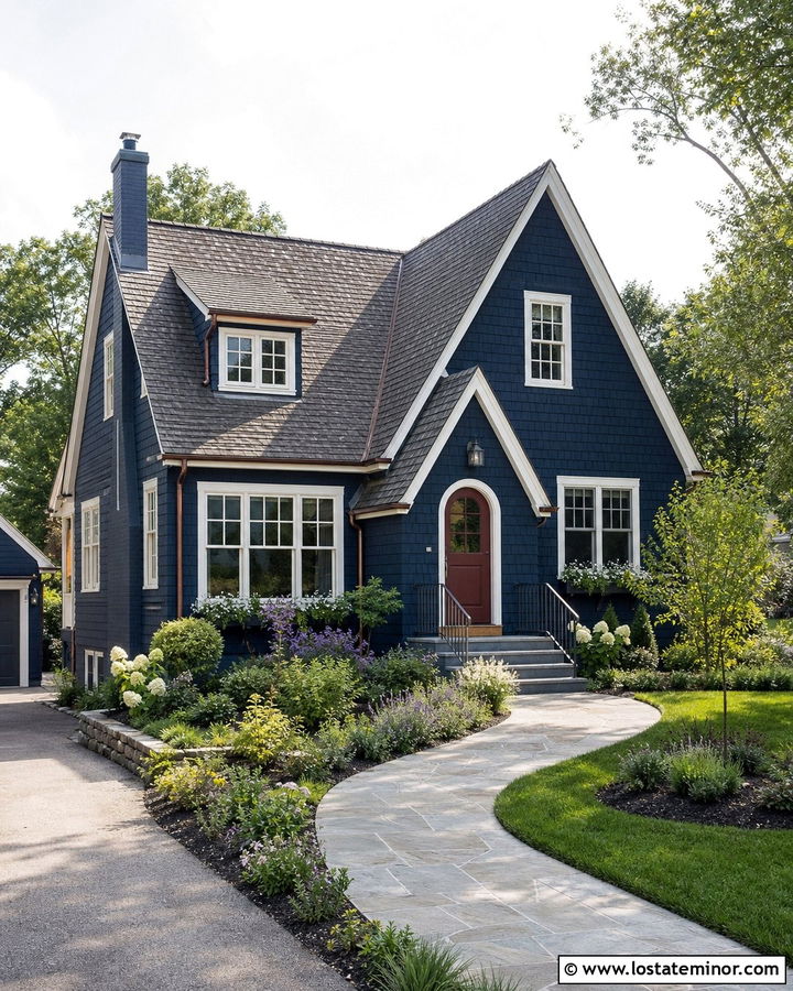 Midnight Blue Cottage With Steep Gables - 30 Midnight Blue House Design With Gables Ideas
