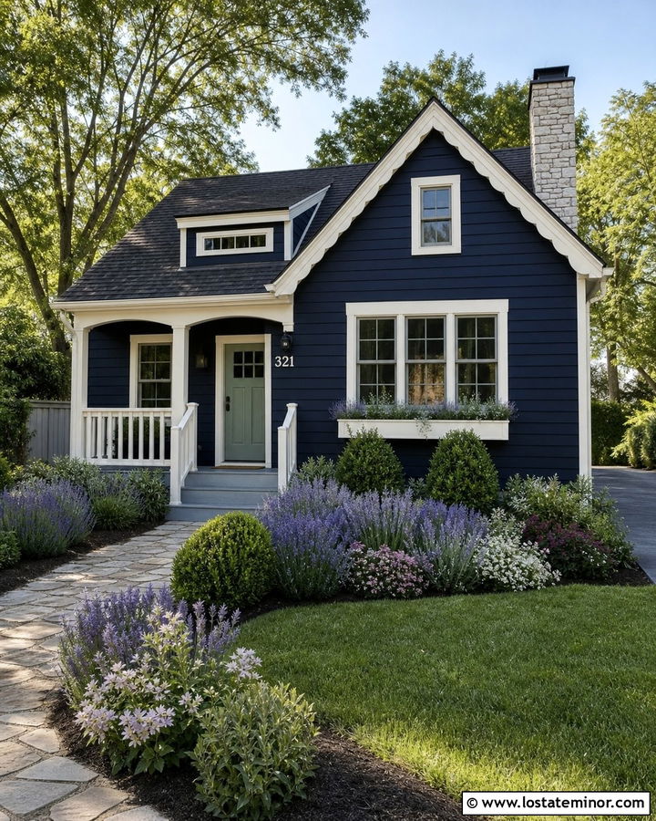Midnight Blue Cottage With White Enamel Numbers - 30 Midnight Blue House Design With House Numbers Ideas