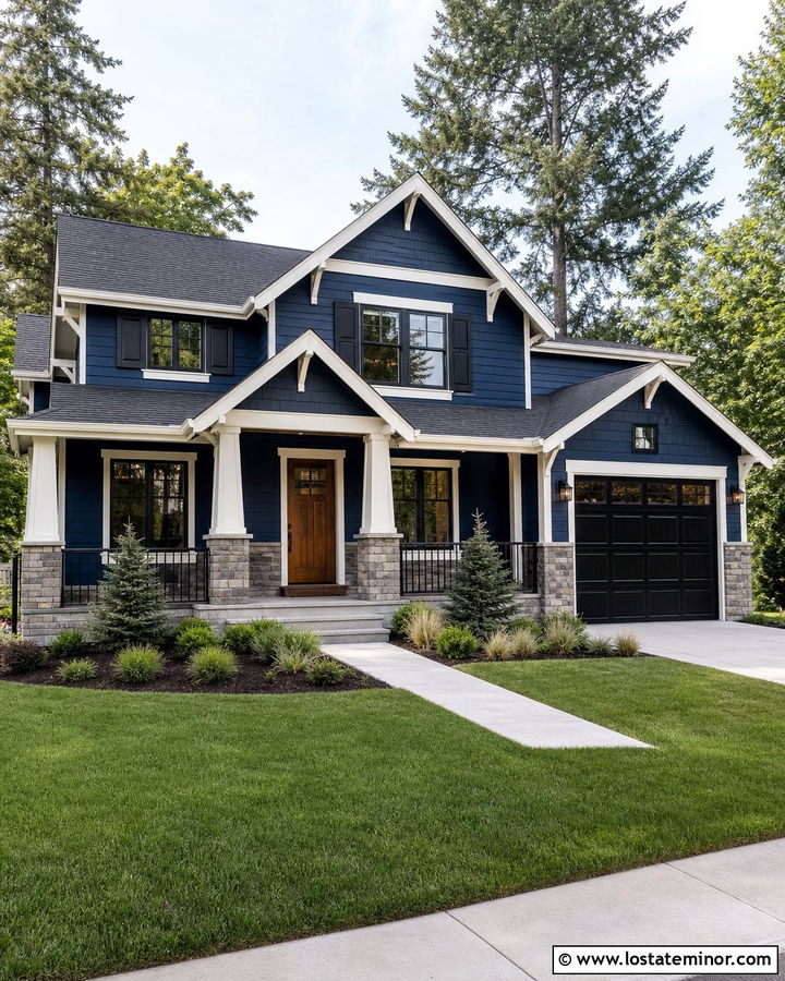 Midnight Blue Craftsman With Black Shutters - 30 Midnight Blue House Design With Shutters Ideas