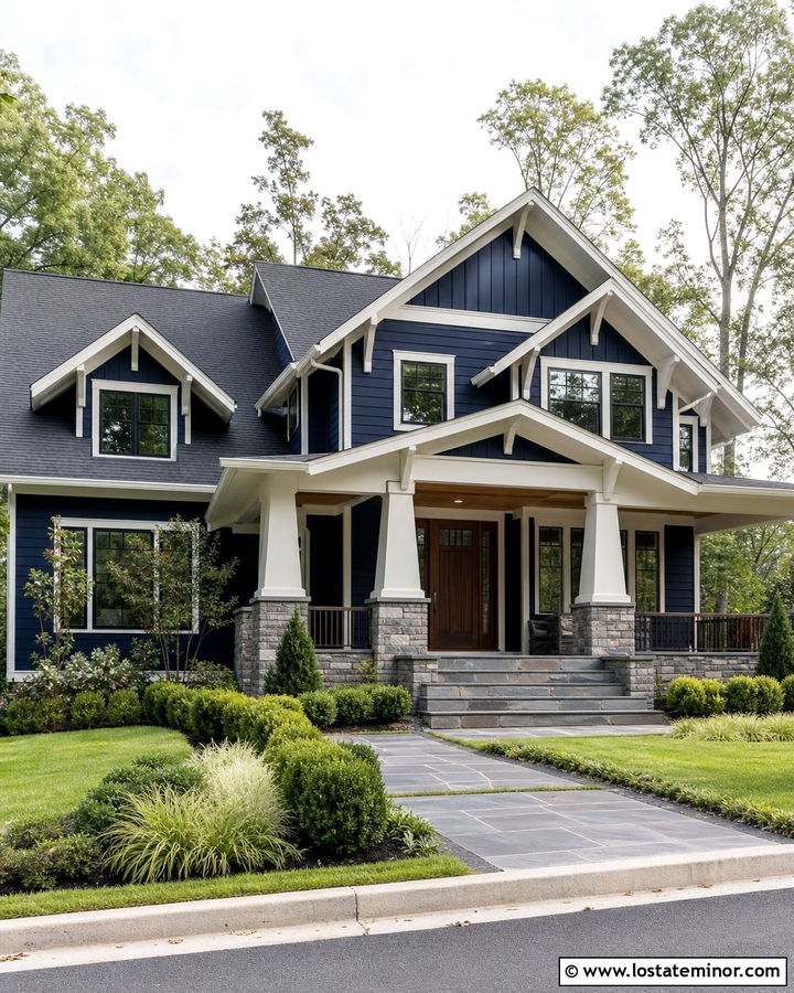 Midnight Blue Craftsman With Bluestone Steps - 30 Midnight Blue House Design With Steps Ideas