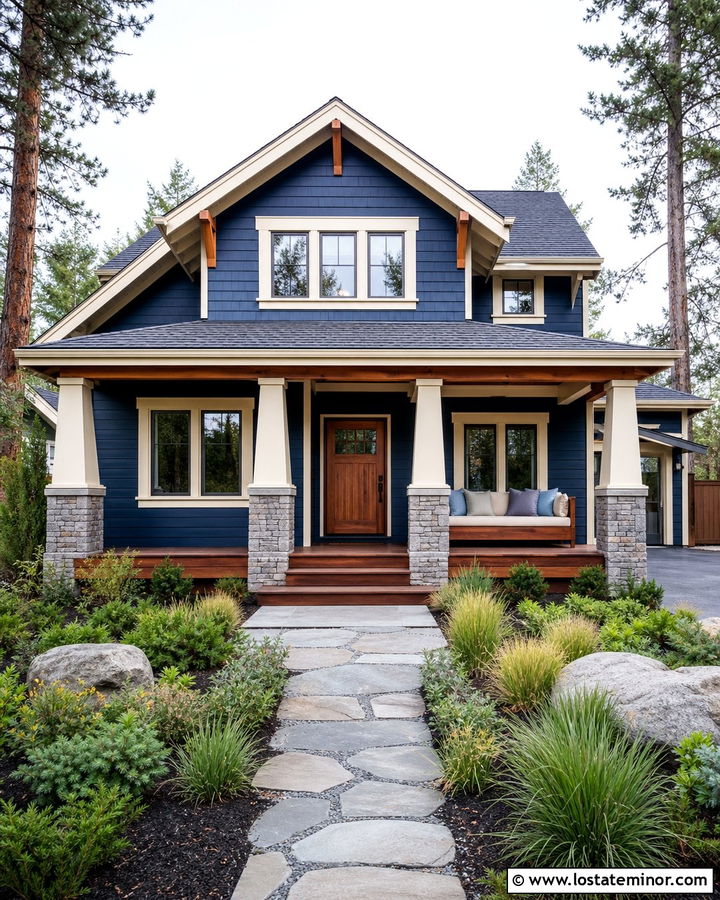 Midnight Blue Craftsman With Cedar Daybed - 30 Midnight Blue House Design With Daybed Ideas