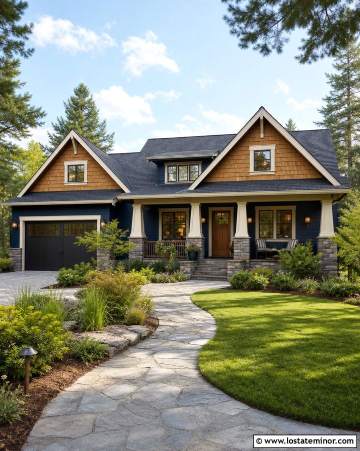 Midnight Blue Craftsman With Cedar Dormers - 30 Midnight Blue House Design With Dormers Ideas