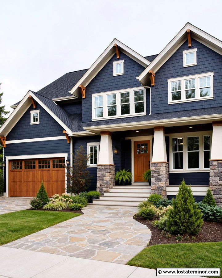 Midnight Blue Craftsman With Cedar Garage Door - 30 Midnight Blue House Design With Garage Door Ideas