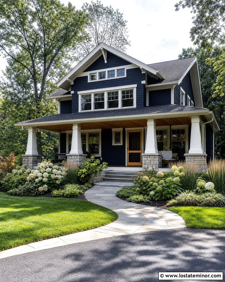 Midnight Blue Craftsman With Cedar Screen Door - 30 Midnight Blue House Design With Screen Door Ideas