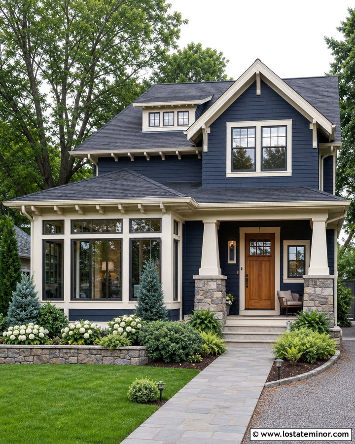 Midnight Blue Craftsman With Cedar Sunroom - 30 Midnight Blue House Design With Sunroom Ideas