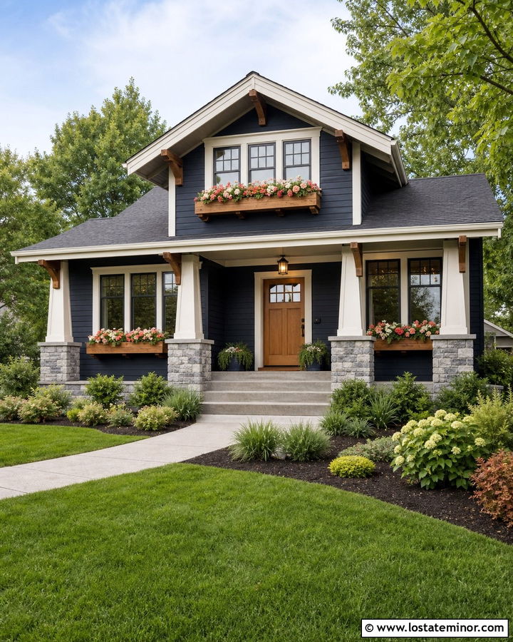Midnight Blue Craftsman With Cedar Window Boxes - 30 Midnight Blue House Design With Window Boxes Ideas