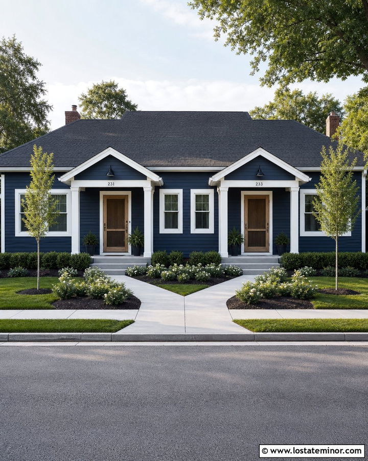 Midnight Blue Duplex With Matching Screen Doors - 30 Midnight Blue House Design With Screen Door Ideas