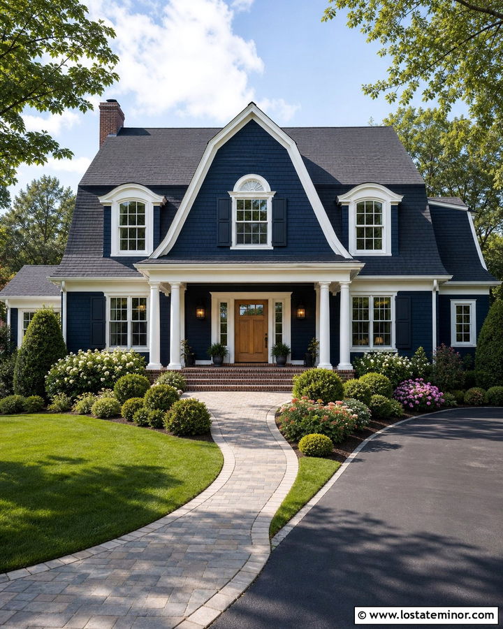 Midnight Blue Dutch Colonial With Eyebrow Dormers - 30 Midnight Blue House Design With Dormers Ideas