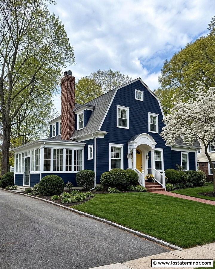 Midnight Blue Dutch Colonial With Shed Sunroom - 30 Midnight Blue House Design With Sunroom Ideas