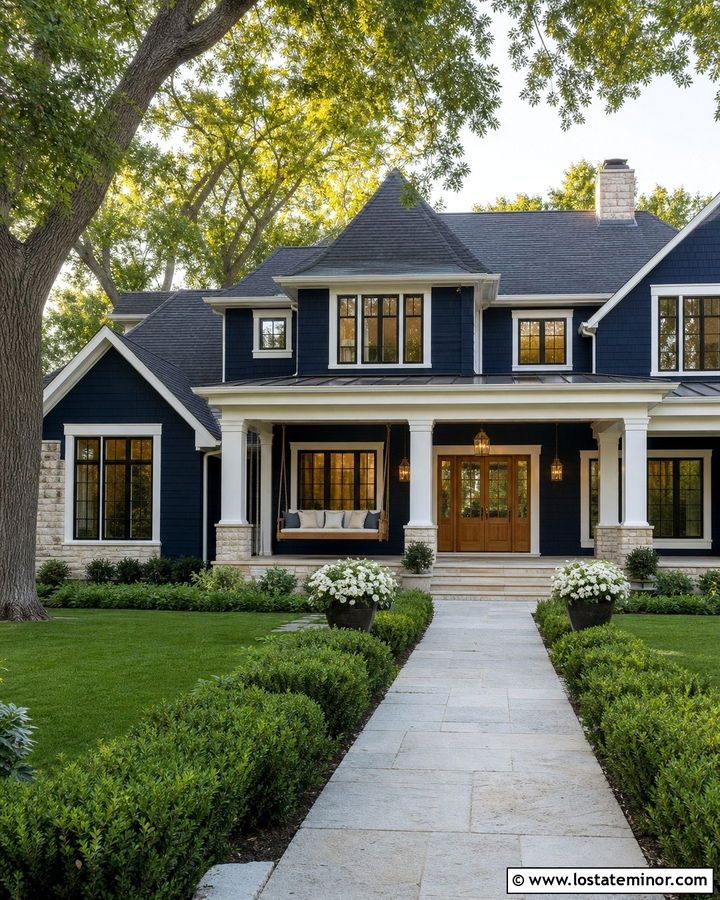 Midnight Blue Estate House With Oversized Swing - 30 Midnight Blue House Design With Swing Ideas