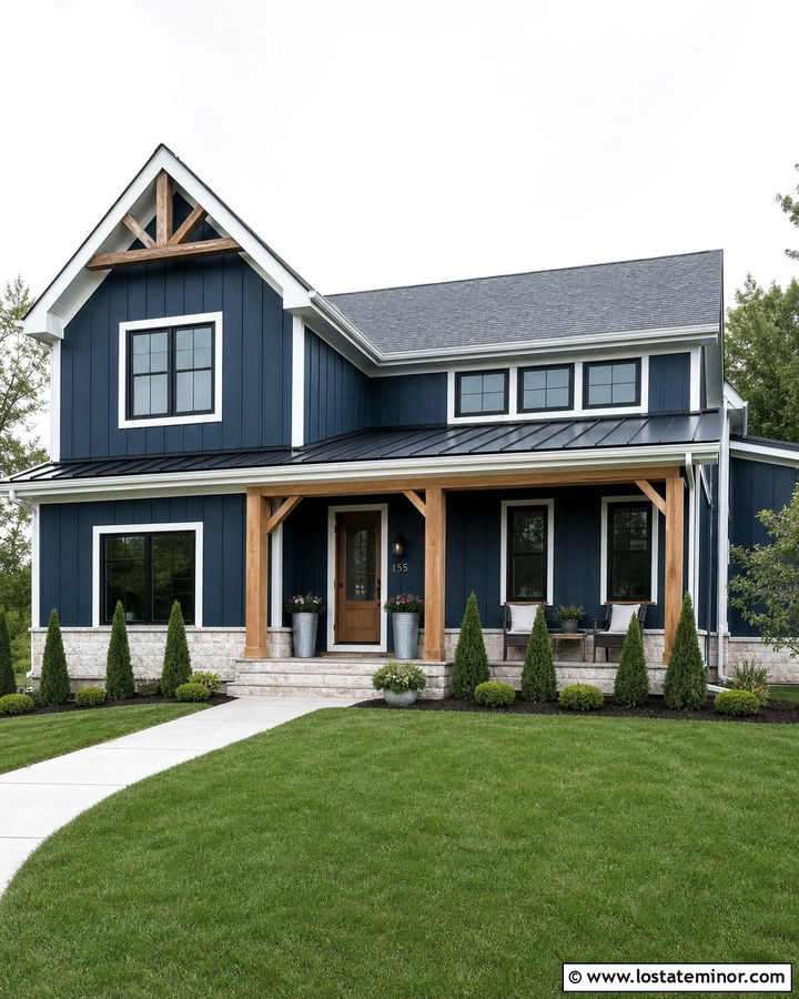 Midnight Blue Farmhouse With Black Screen Door - 30 Midnight Blue House Design With Screen Door Ideas