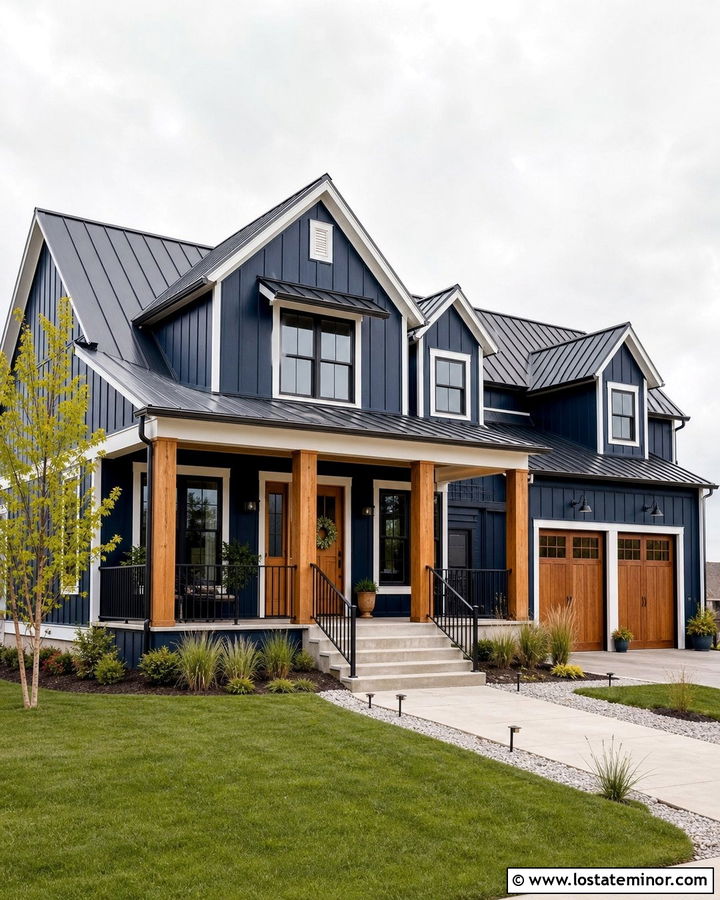 Midnight Blue Farmhouse With Shed Dormers - 30 Midnight Blue House Design With Dormers Ideas