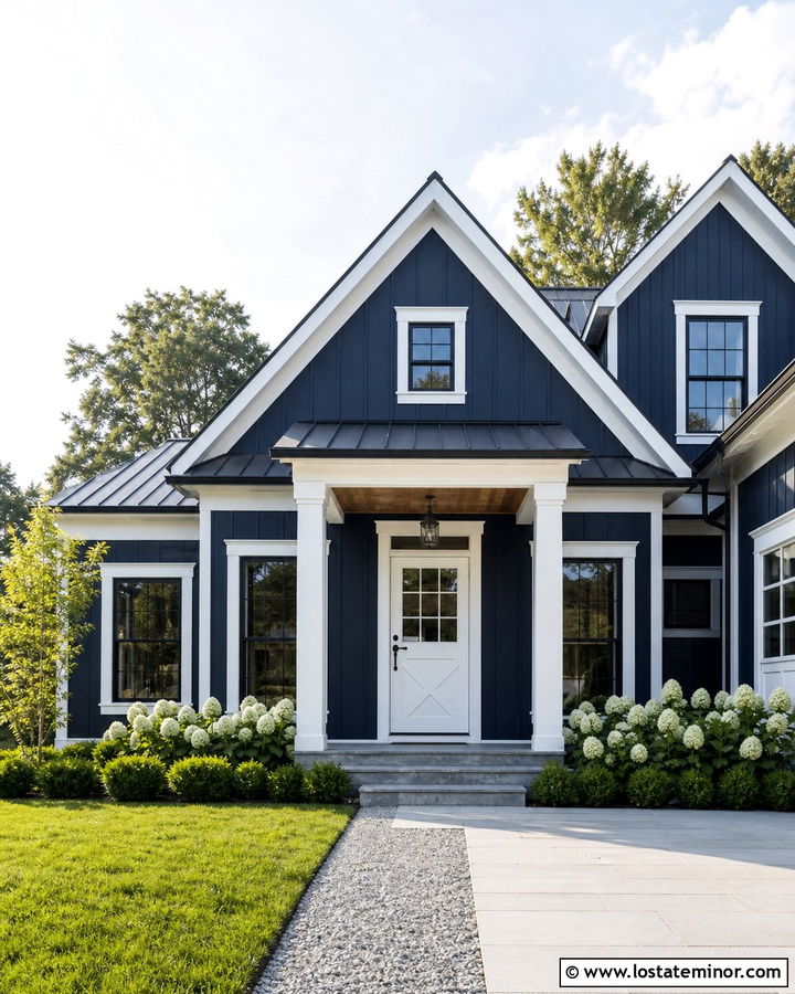 Midnight Blue Farmhouse With White Dutch Door - 30 Midnight Blue House Design With Dutch Door Ideas