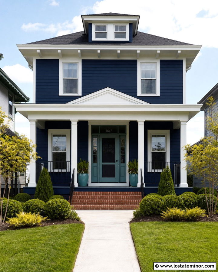 Midnight Blue Four Square With Teal Screen Door - 30 Midnight Blue House Design With Screen Door Ideas