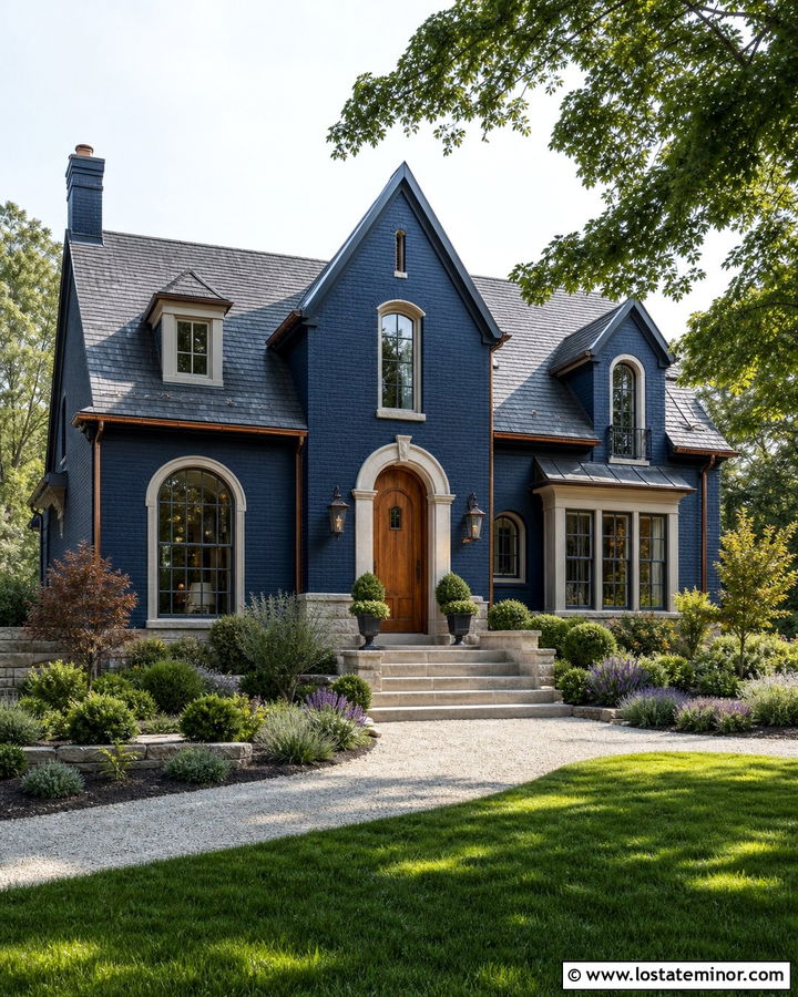 Midnight Blue French Country House With Limestone Steps - 30 Midnight Blue House Design With Steps Ideas