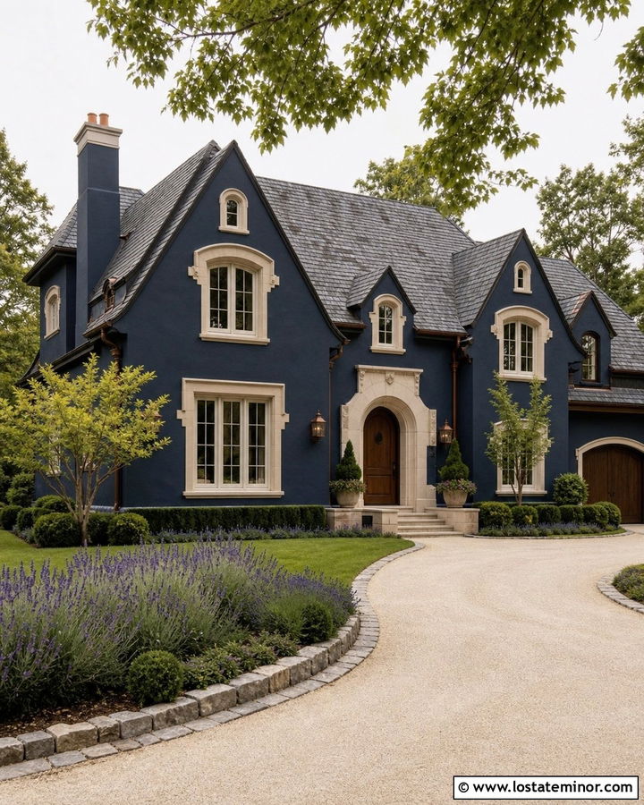 Midnight Blue French Country House With Stone Dormers - 30 Midnight Blue House Design With Dormers Ideas