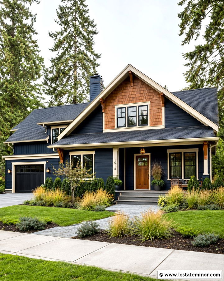 Midnight Blue Gable House With Cedar Accents - 30 Midnight Blue House Design With Gables Ideas