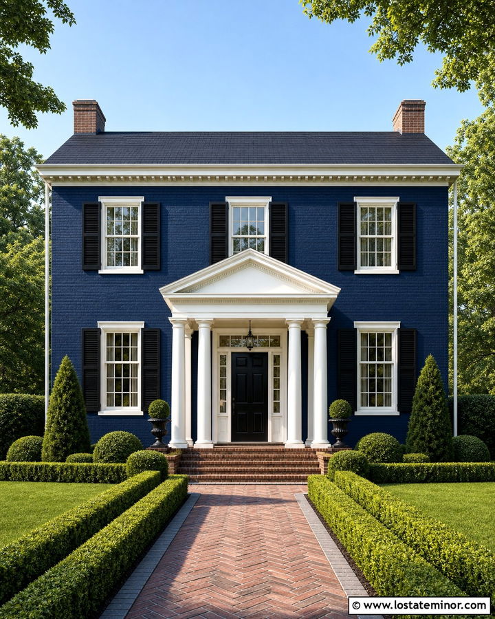 Midnight Blue Georgian House With Columned Portico - 30 Midnight Blue House Design With Portico Ideas