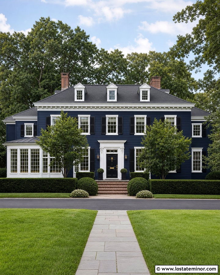 Midnight Blue Georgian House With Formal Sunroom - 30 Midnight Blue House Design With Sunroom Ideas