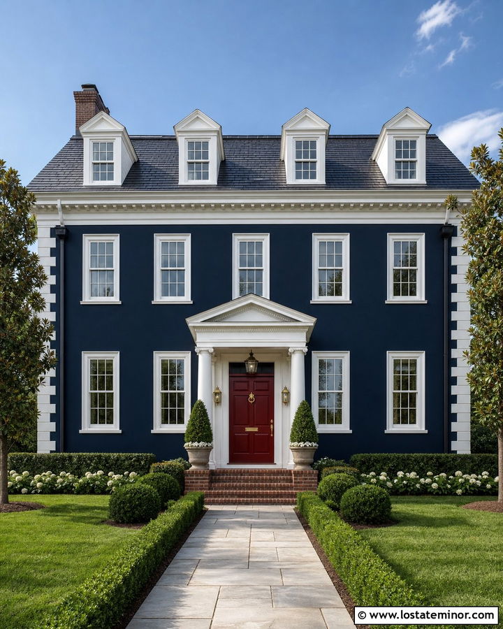 Midnight Blue Georgian House With Pediment Dormers - 30 Midnight Blue House Design With Dormers Ideas