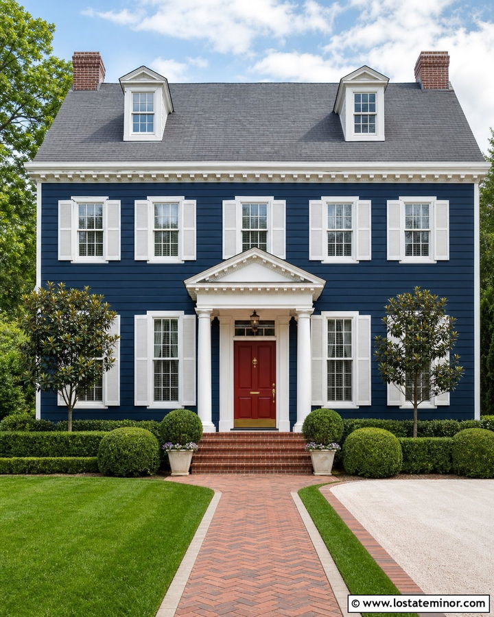 Midnight Blue Georgian House With White Shutters - 30 Midnight Blue House Design With Shutters Ideas