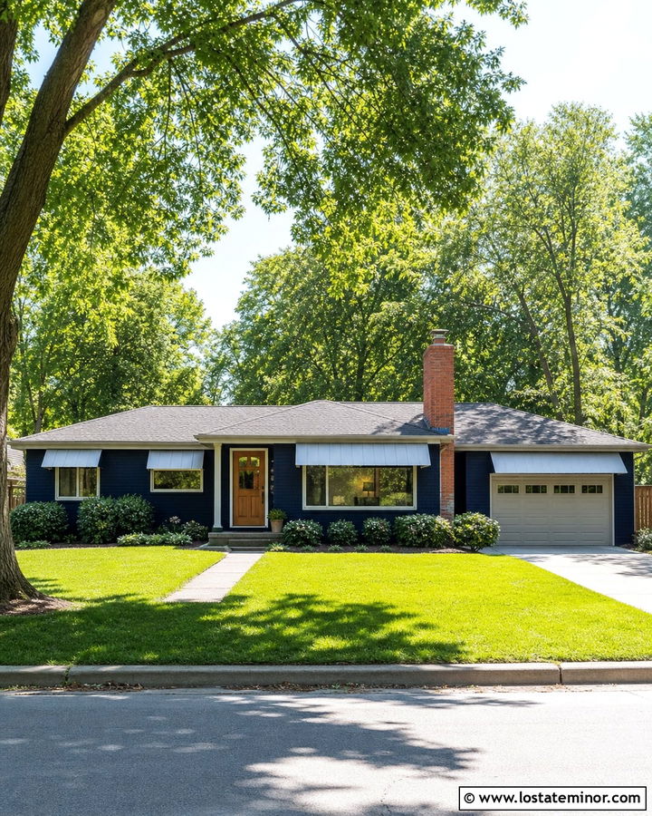 Midnight Blue House With Aluminum Window Awning - 30 Midnight Blue House Design With Awning Ideas