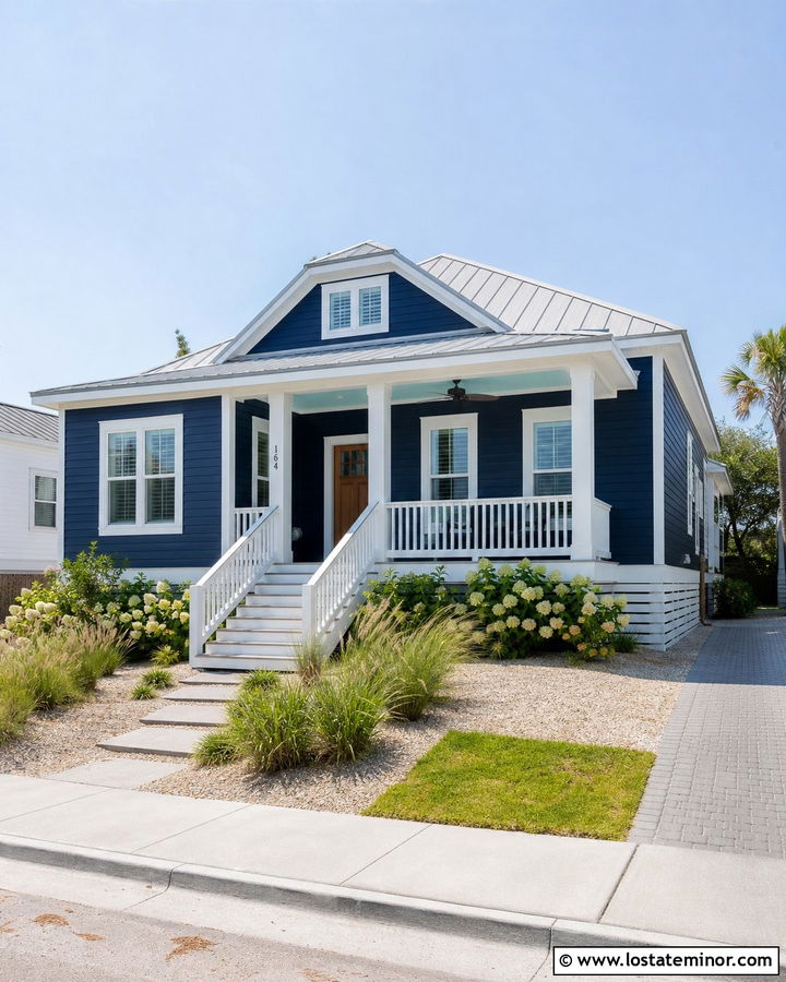 Midnight Blue House With Aqua Porch Ceiling - 30 Midnight Blue House Design With Porch Ceiling Ideas