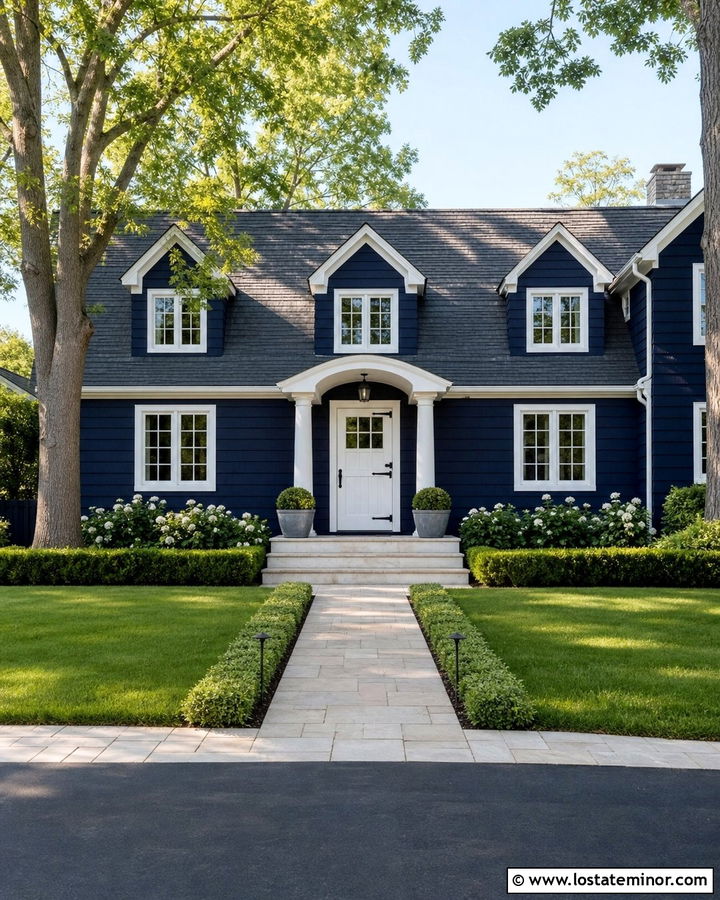 Midnight Blue House With Arched Portico And White Dutch Door - 30 Midnight Blue House Design With Dutch Door Ideas